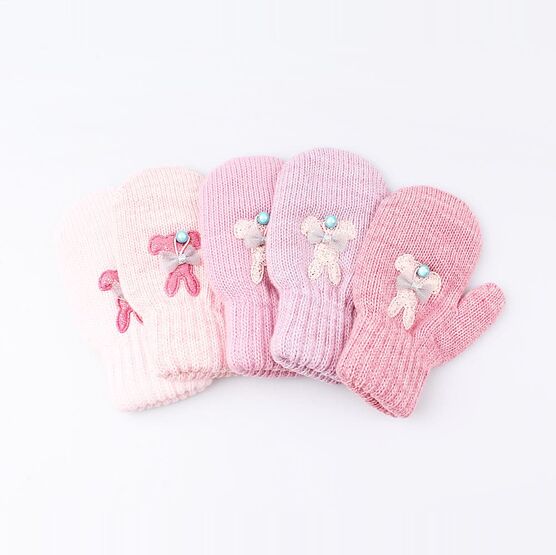 07821157-40 Варежки детские двухслойные розовые для девочки разноцветный