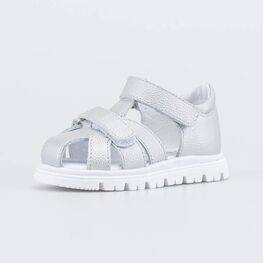 122225-21 Кожаные сандалии на липучках Серебро для девочки серебристый