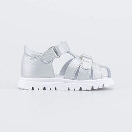 122225-21 Кожаные сандалии на липучках Серебро для девочки серебристый фото №2