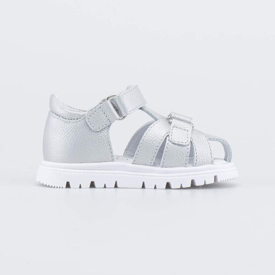 122225-21 Кожаные сандалии на липучках Серебро для девочки серебристый фото №2