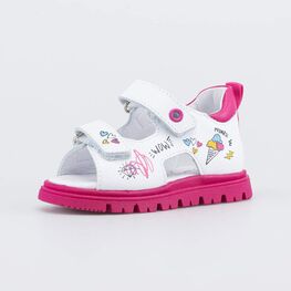 122226-21 Кожаные сандалии Пломбир для девочки белый + розовый