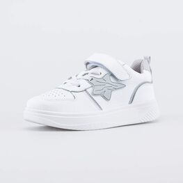 532342-11 Белые кожаные кеды-полуботнки для девочки белый + серый