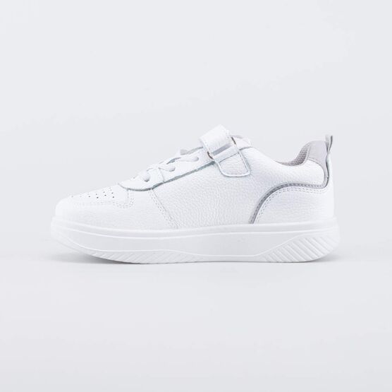 532342-11 Белые кожаные кеды-полуботнки для девочки белый + серый фото №2