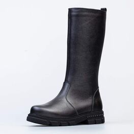 662151-34 Кожаные сапоги на молнии утепленные для девочки серый