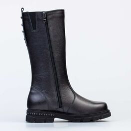 662151-34 Кожаные сапоги на молнии утепленные для девочки серый фото №2