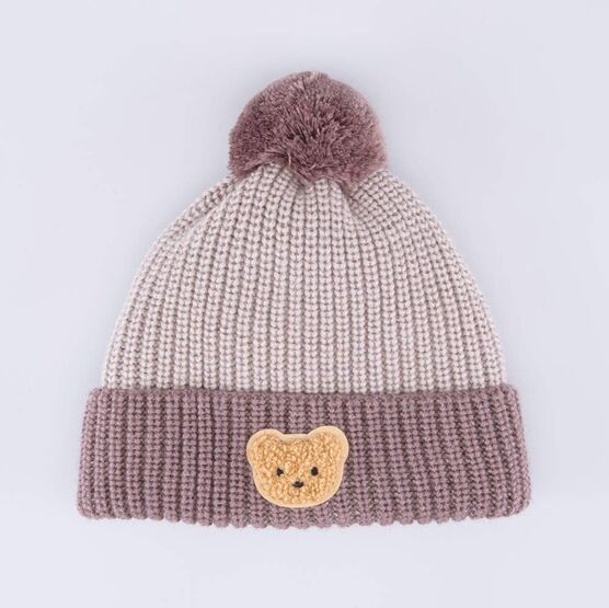 07711973-40 Шапка детская с отворотом Мишка капучино для мальчики капучино