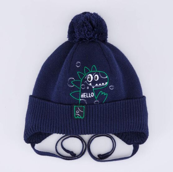 07711980-40 Детская шерстяная шапка на заязках темно-синий для мальчики темно-синий