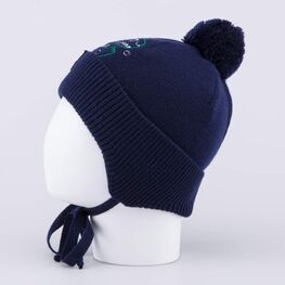 07711980-40 Детская шерстяная шапка на заязках темно-синий для мальчики темно-синий фото №3