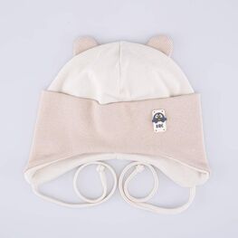 07711982-40 Детская хлопковая шапка на заязках бежевый для мальчики бежевый