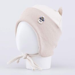 07711982-40 Детская хлопковая шапка на заязках бежевый для мальчики бежевый фото №2