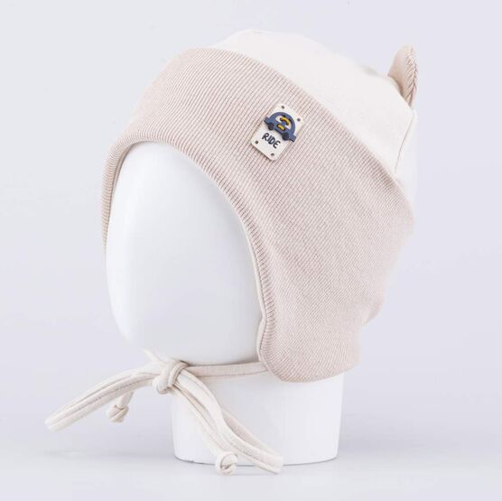 07711982-40 Детская хлопковая шапка на заязках бежевый для мальчики бежевый фото №2