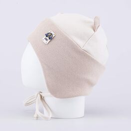 07711982-40 Детская хлопковая шапка на заязках бежевый для мальчики бежевый фото №3