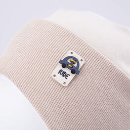 07711982-40 Детская хлопковая шапка на заязках бежевый для мальчики бежевый фото №4