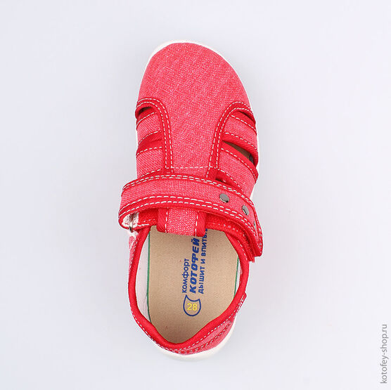 421024-12 Босоножки текстильные для девочки красный фото №4