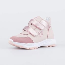 352380-22 Кожаные ботинки на липучках для девочки розовый