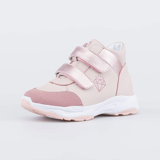 352380-22 Кожаные ботинки на липучках для девочки розовый