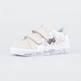 532303-21 Полуботинки на липучках для девочки белый + бежевый