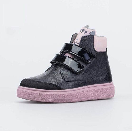 552260-34 Ботинки на липучках для девочки чер-роз