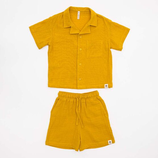 07764075-43 Костюм муслиновый рубашка + шорты горчичный для мальчики горчичный