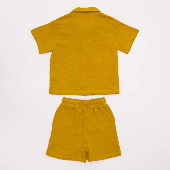 07764075-43 Костюм муслиновый рубашка + шорты горчичный для мальчики горчичный фото №2