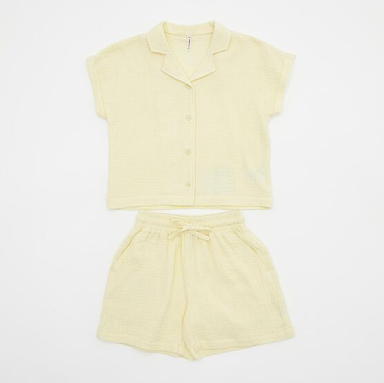 07864095-40 Летний костюм рубашка + шорты для девочки для девочки желтый