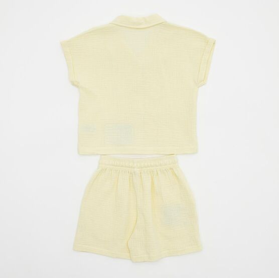 07864095-40 Летний костюм рубашка + шорты для девочки для девочки желтый фото №2