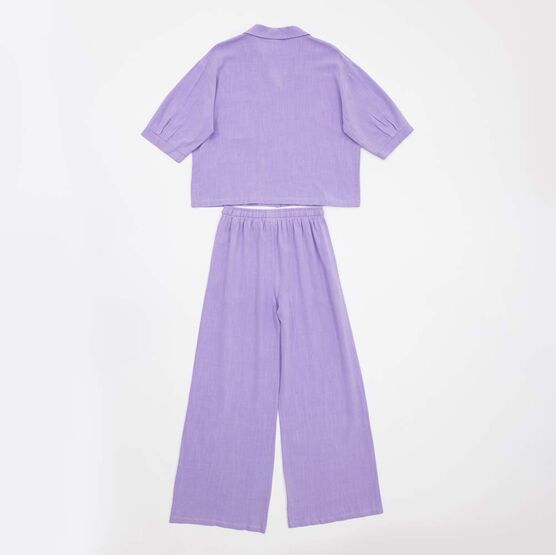 07864096-60 Летний костюм рубашка + брюки для девочки для девочки сиреневый фото №2