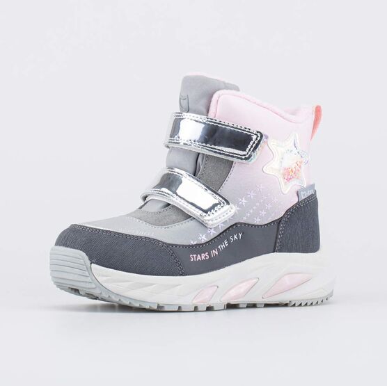 454709-42 Мембранные ботинки с LED и Softshell Звезда для девочки серый + розовый
