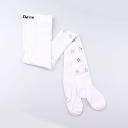 07832400-40 Колготки с декором из страз, хлопоковые белые для девочки белый