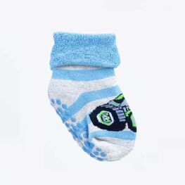 07742352-40 Носки детские с тормозами махровые трактор для мальчики голубой