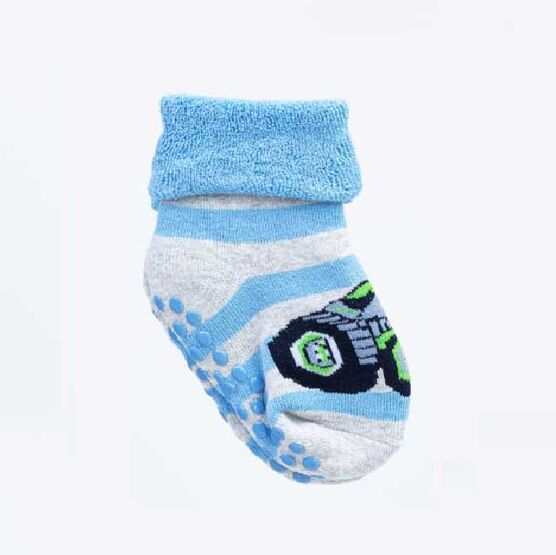 07742352-40 Носки детские с тормозами махровые трактор для мальчики голубой