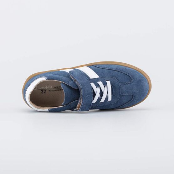 632374-73 Кожаные кеды-полуботинки для мальчика для мальчики синий + белый фото №4