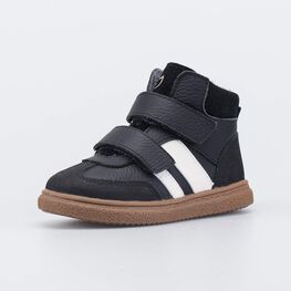 152402-33 Утепленные кожаные ботинки для мальчика для мальчики черный + бежевый