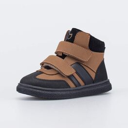 152402-34 Утепленные кожаные ботинки для мальчика для мальчики черный + коричневый