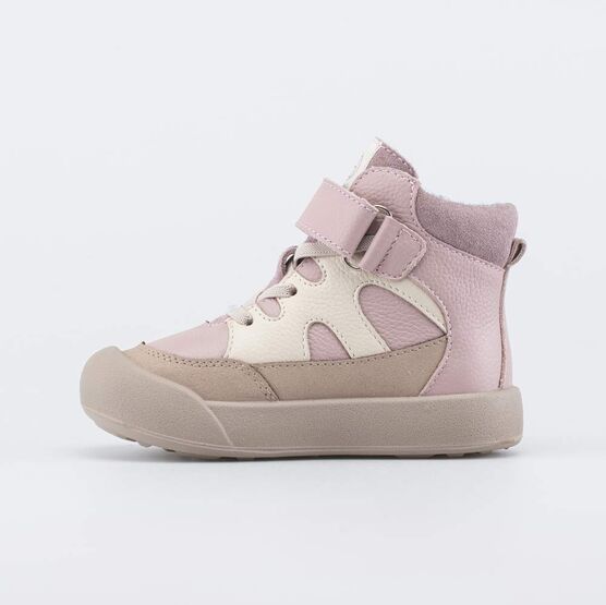 152403-31 Утепленные кожаные ботинки для девочки для девочки розовый + бежевый фото №2