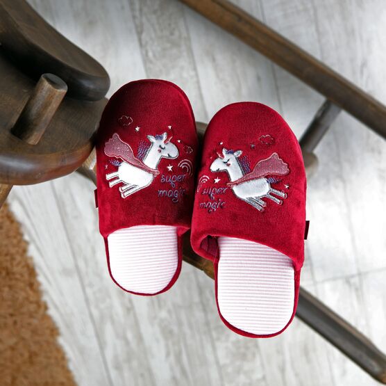 531298-11 Домашние тапочки Единорог Супергерой для девочки бордовый фото №7