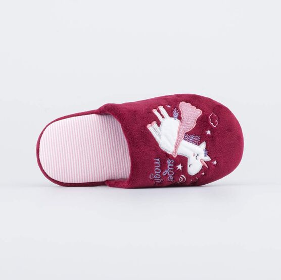 531298-11 Домашние тапочки Единорог Супергерой для девочки бордовый фото №4