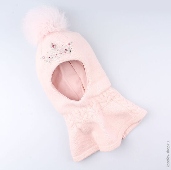 07811097-40 Шлем зимний 80% шерсти розовый для девочки розовый