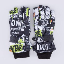 07722252-40 Теплые перчатки на зиму для мальчика для мальчики черный + белый