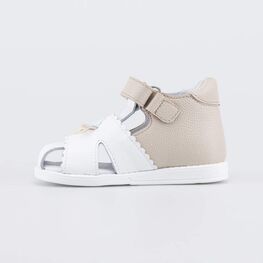 122237-21 Кожаные сандалии с регулируемым ремешком Овечка для девочки белый + бежевый фото №2