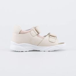 122239-22 Кожаные сандалии на липучках Сердечки для девочки бежевый фото №2