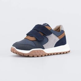 344498-24 Кожаные кроссовки на липучках для мальчика для мальчики синий + серый