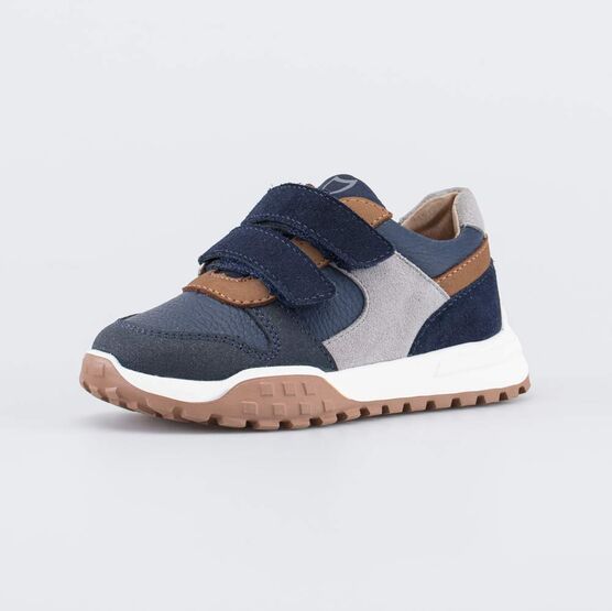 344498-24 Кожаные кроссовки на липучках для мальчика для мальчики синий + серый