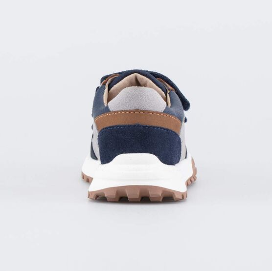 344498-24 Кожаные кроссовки на липучках для мальчика для мальчики синий + серый фото №5