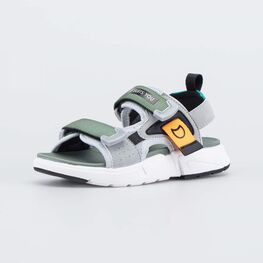 624035-12 Пляжные сандалии на липучках для мальчики серый + оливковый