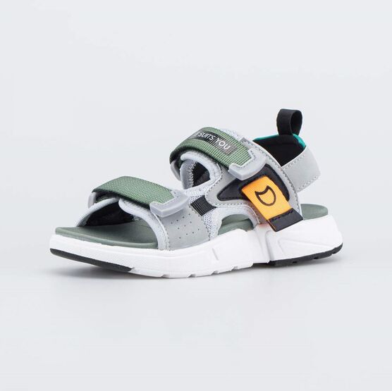 624035-12 Пляжные сандалии на липучках для мальчики серый + оливковый