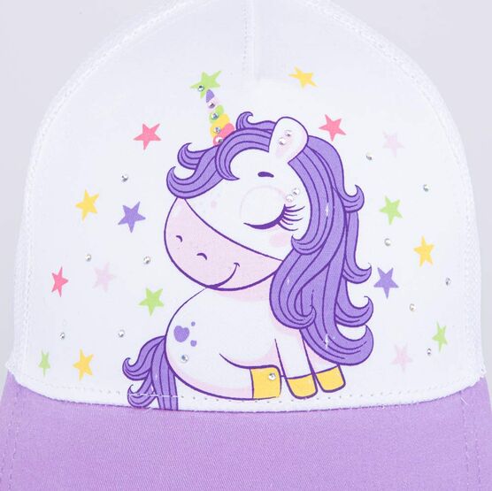 07811743-40 Кепка-бейсболка с сеткой Единорожка для девочки белый + сиреневый фото №3