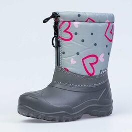 264014-42 Сноубутсы с защитой от снега Сердечки для девочки сер-роз