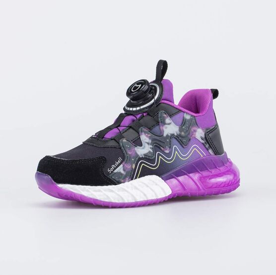 644479-11 Кроссовки с LED и Softshell для девочки черный + фиолетовый