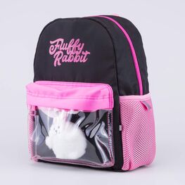 02810351-40 Детский рюкзак с игрушкой Пушистый кролик для девочки черный,розовый фото №2